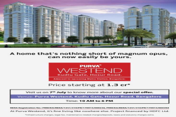Pay 20% now and rest on possession at Purva Westend in Bangalore